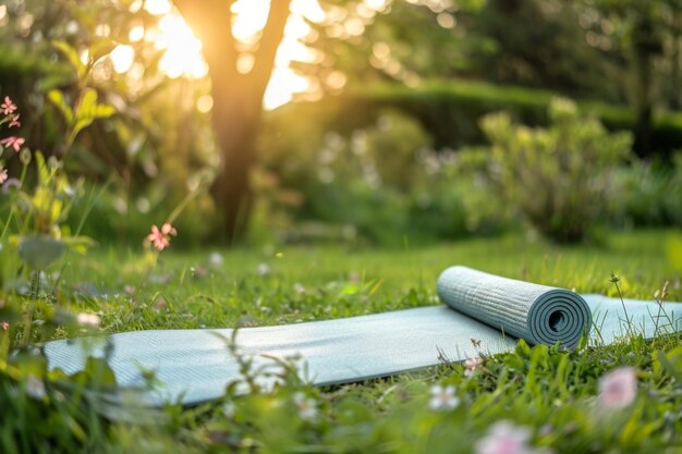 Yoga mat met licht buien bloemetjes